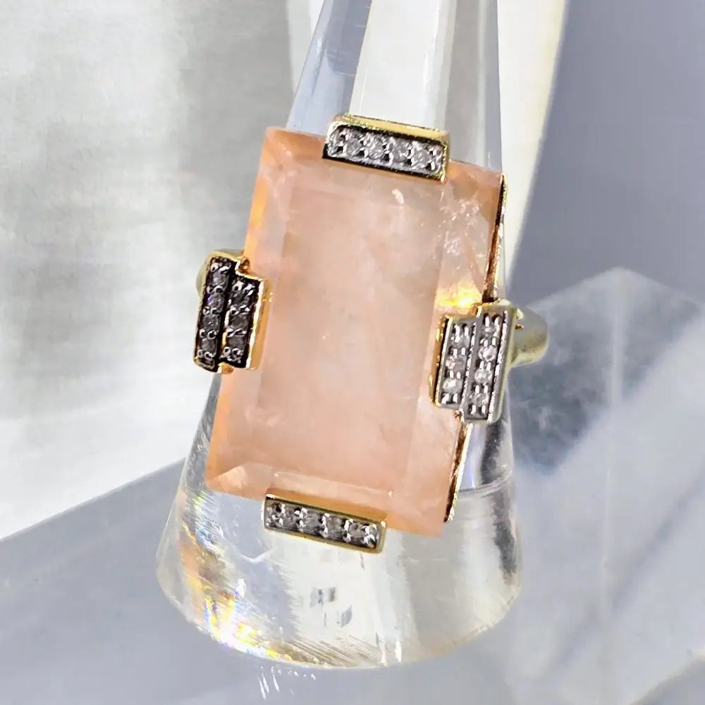 ?BLush’ Sz 9 Ring - Rose Quartz Zircon Stone 18k Gold Sterling