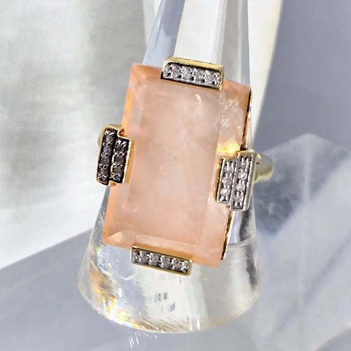 ?BLush’ Sz 9 Ring - Rose Quartz Zircon Stone 18k Gold Sterling