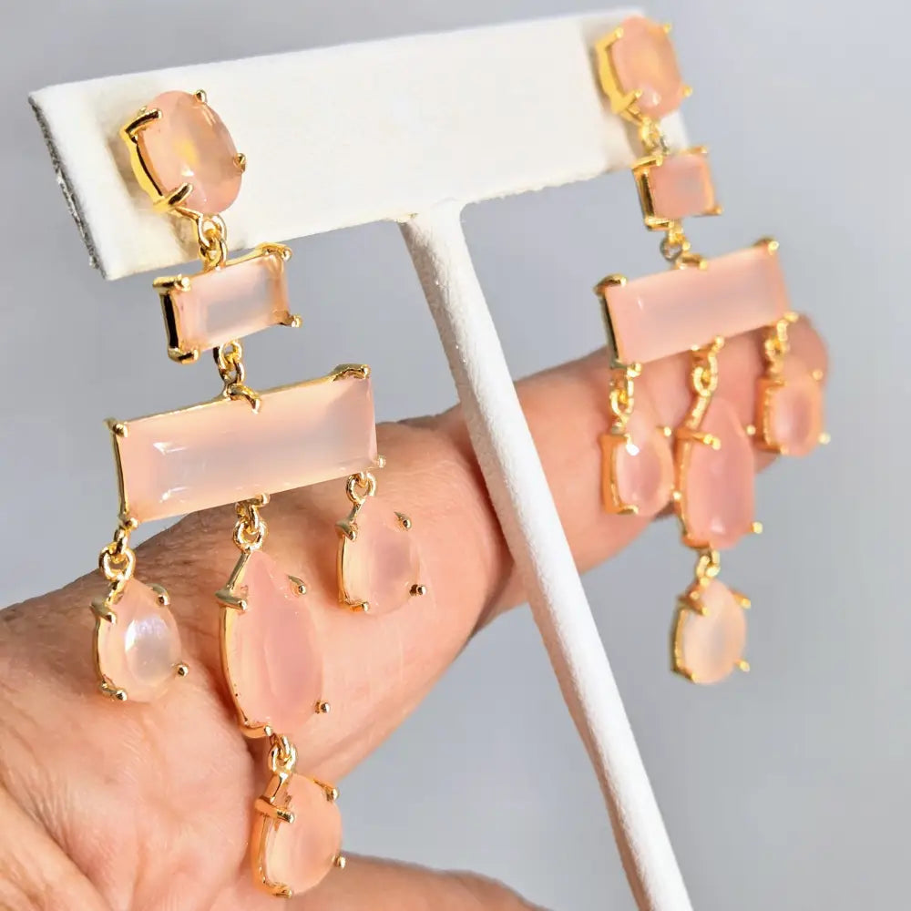 ?BLushing Beauties’ 2.25’’ Earrings - Pink Chalcedony 18k Gold Sterling