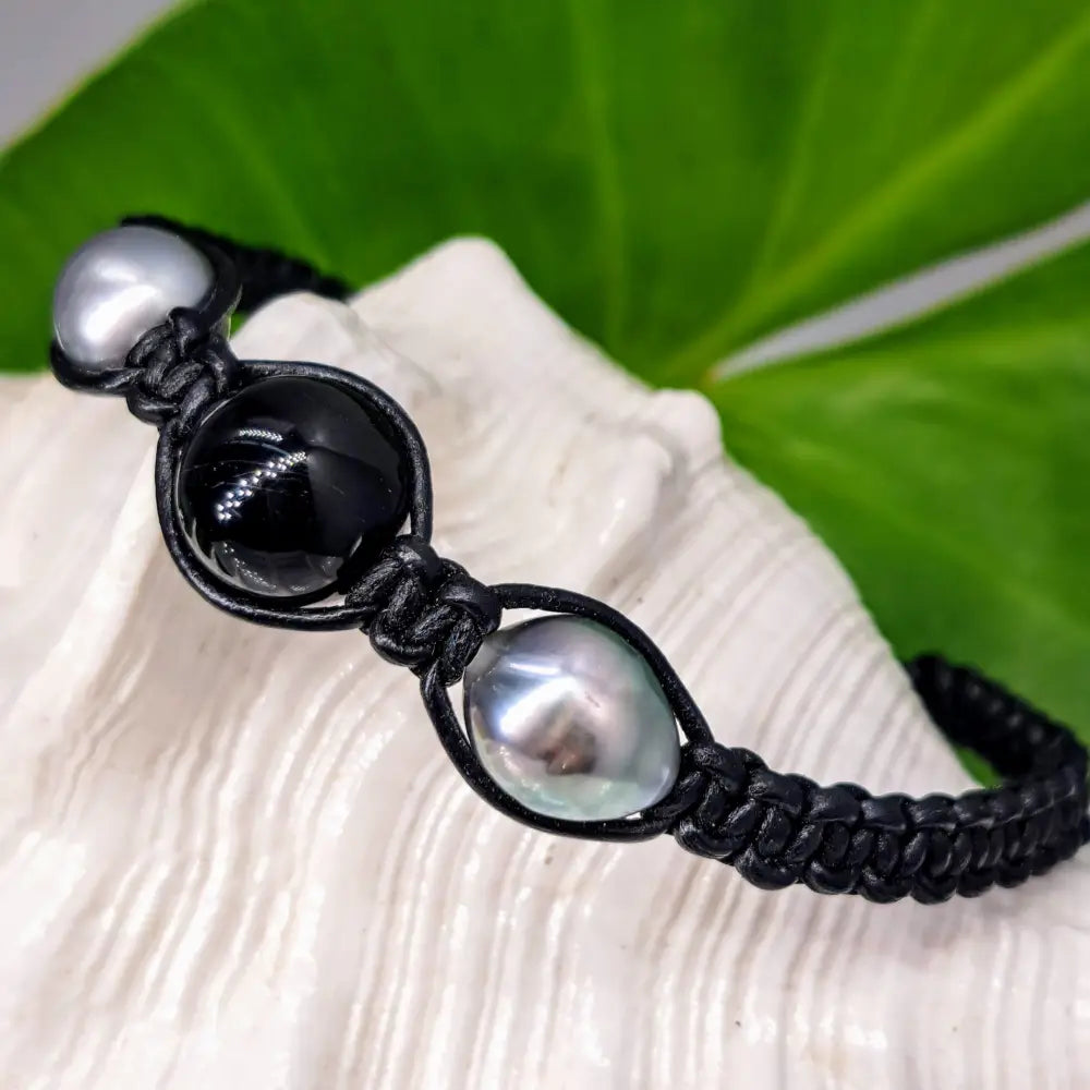 ?BOra Bora - Black & Mora!’ Bracelets - Tahitian Pearls Leather - Bracelet