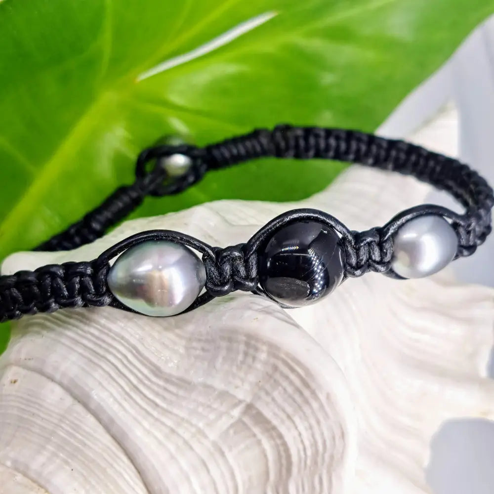 ?BOra Bora - Black & Mora!’ Bracelets - Tahitian Pearls Leather - Bracelet