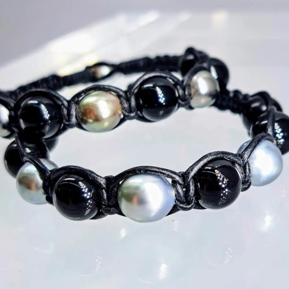 ?BOra Bora - Black & Mora!’ Bracelets - Tahitian Pearls Leather - Bracelet
