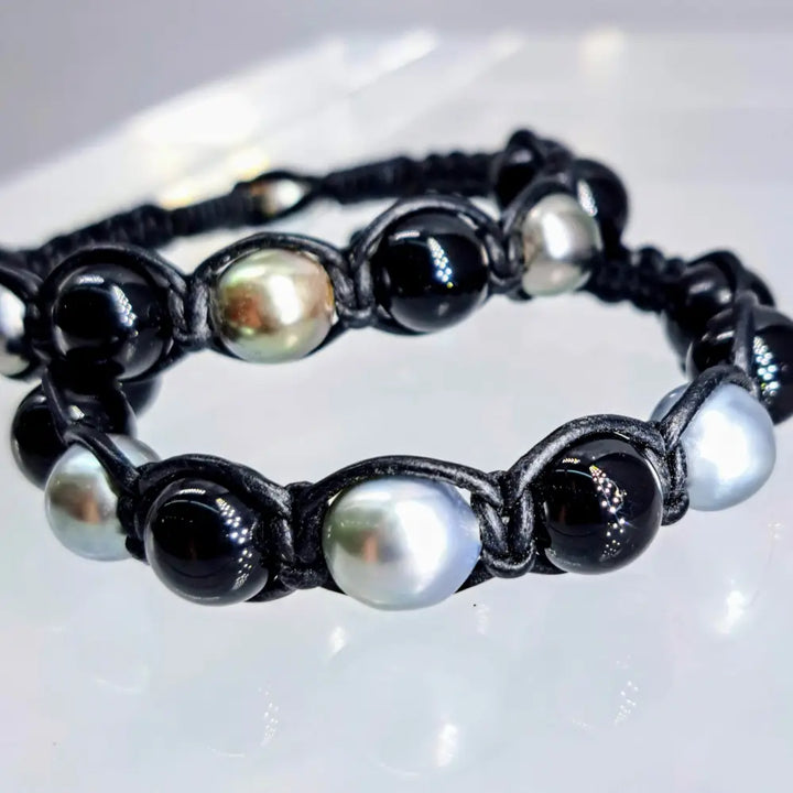 ?BOra Bora - Black & Mora!’ Bracelets - Tahitian Pearls Leather - Bracelet