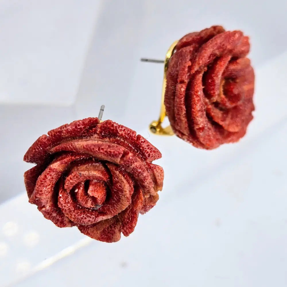 ?BOught Myself Flowers’ 1’’ Stud Earrings - Ethical Coral Gold Sterling