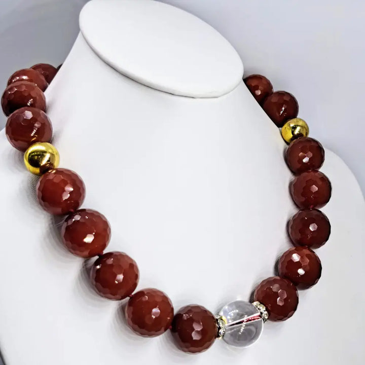 Outlet ?Bourbon Balls’ 20’’ Necklace - Carnelian Quartz Brass Sterling Crystal Accents