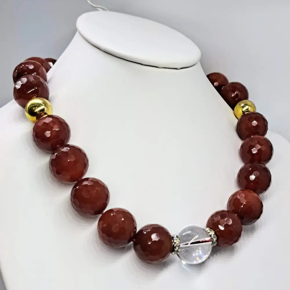 Outlet ?Bourbon Balls’ 20’’ Necklace - Carnelian Quartz Brass Sterling Crystal Accents