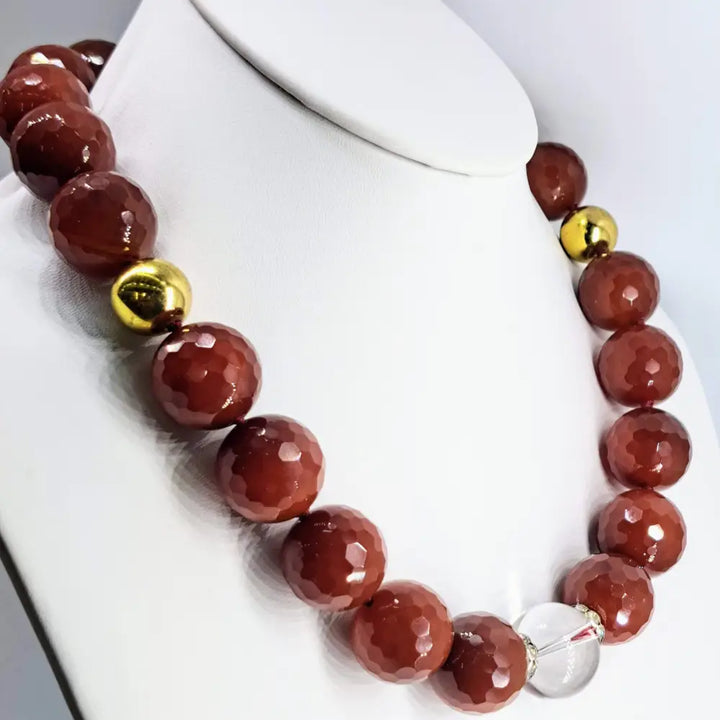 Outlet ?Bourbon Balls’ 20’’ Necklace - Carnelian Quartz Brass Sterling Crystal Accents