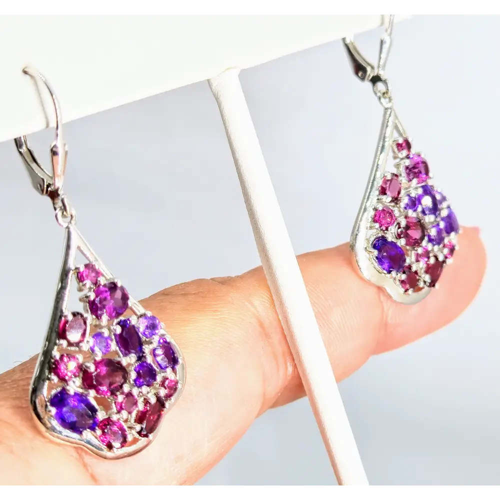 ?BOysenberry Blush’ 1.25’’ Earrings - Amethyst Rhodolite Garnet Anti-tarnish Sterling