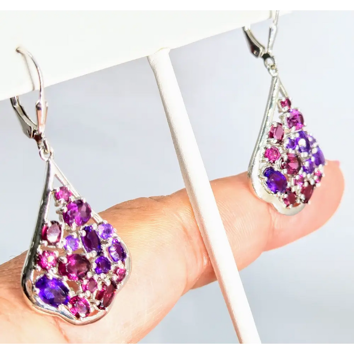 ?BOysenberry Blush’ 1.25’’ Earrings - Amethyst Rhodolite Garnet Anti-tarnish Sterling