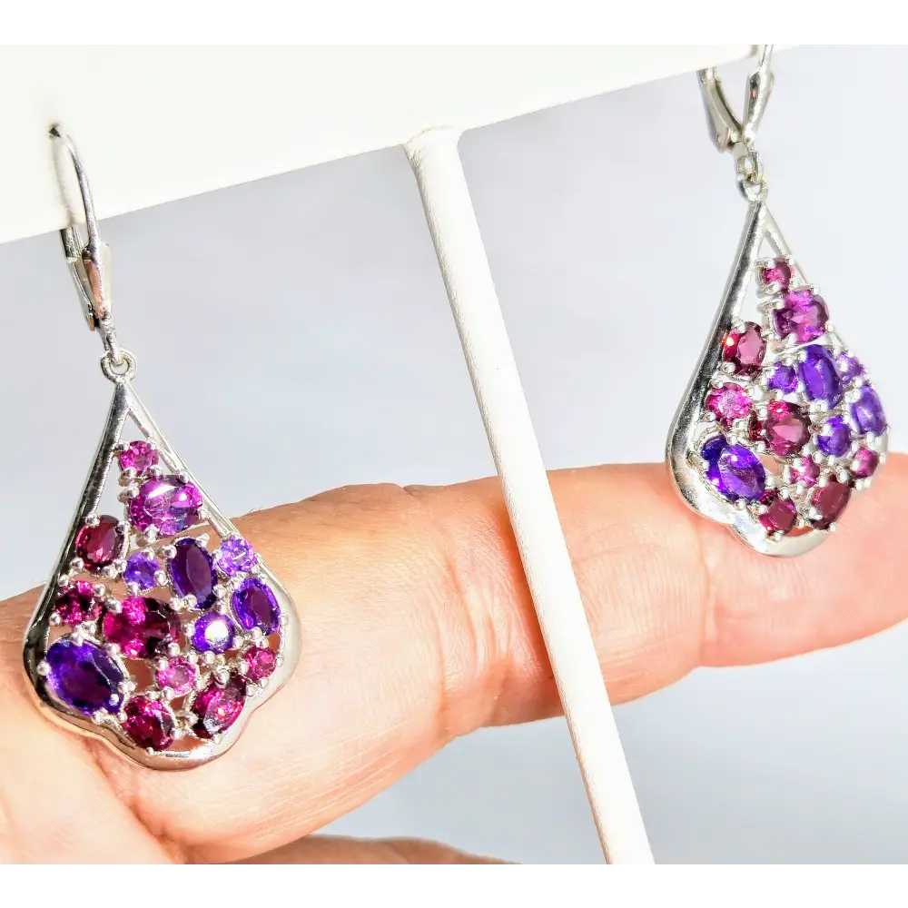 ?BOysenberry Blush’ 1.25’’ Earrings - Amethyst Rhodolite Garnet Anti-tarnish Sterling