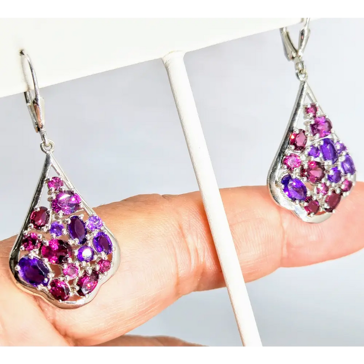 ?BOysenberry Blush’ 1.25’’ Earrings - Amethyst Rhodolite Garnet Anti-tarnish Sterling