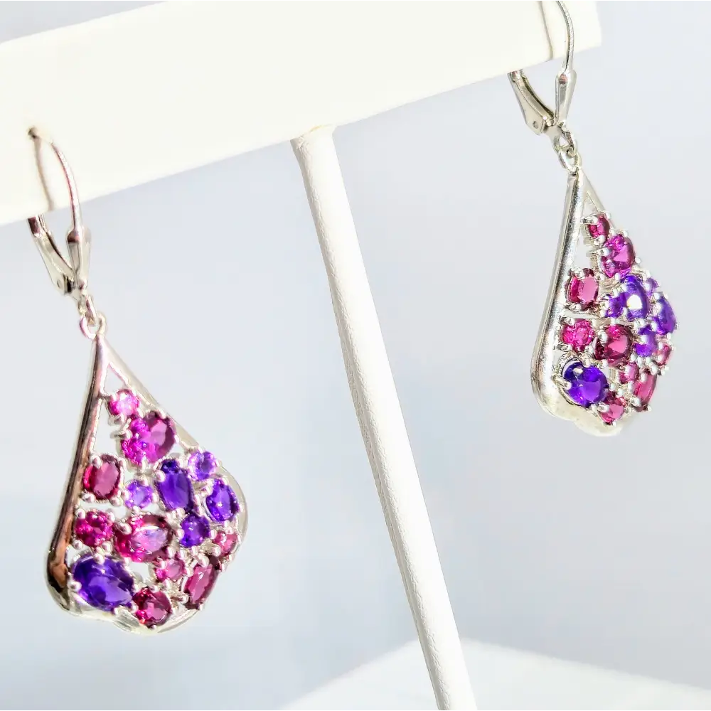 ?BOysenberry Blush’ 1.25’’ Earrings - Amethyst Rhodolite Garnet Anti-tarnish Sterling