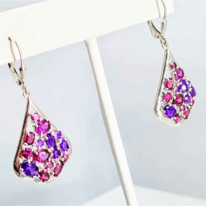 ?BOysenberry Blush’ 1.25’’ Earrings - Amethyst Rhodolite Garnet Anti-tarnish Sterling