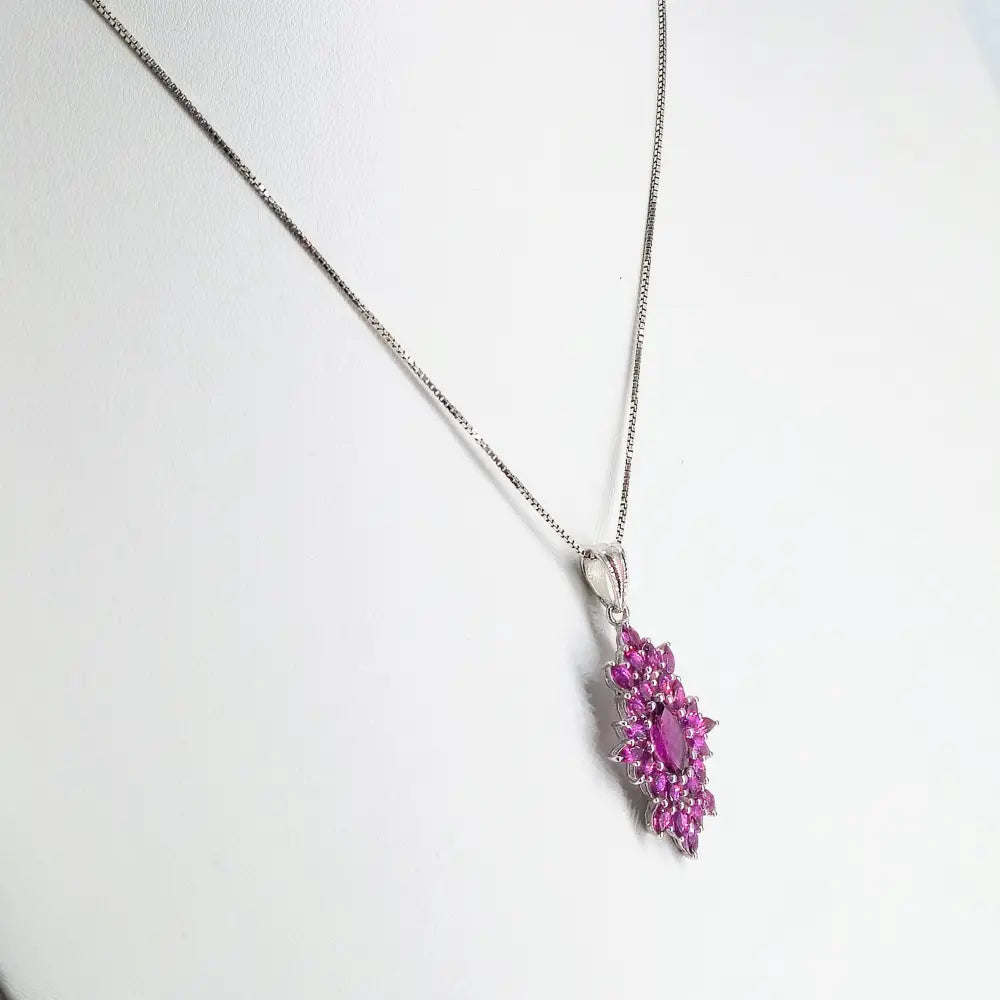 ?BOysenberry Burst’ 18’’ Necklace 1.75’’ Pendant Rhodolite Garnet Anti-tarnish Sterling