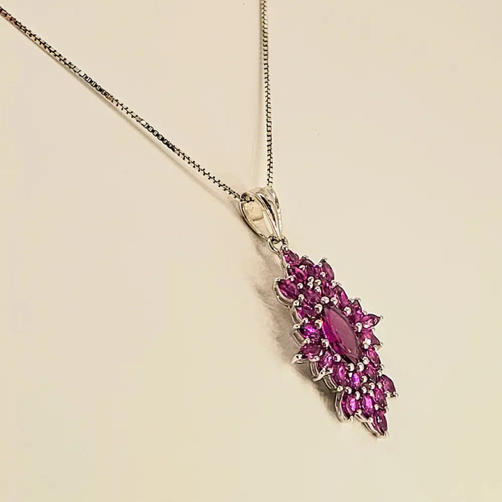 ?BOysenberry Burst’ 18’’ Necklace 1.75’’ Pendant Rhodolite Garnet Anti-tarnish Sterling