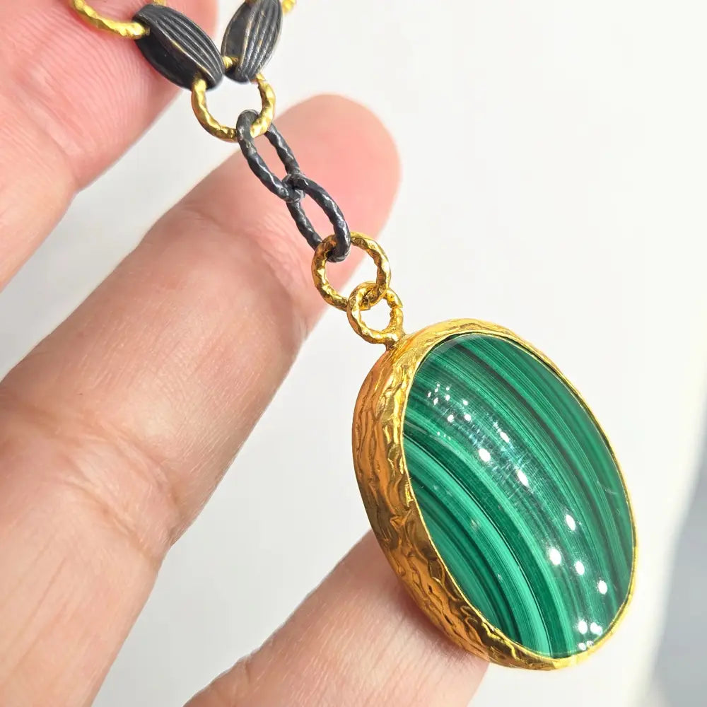 ?BRonze Age Beauty’ 22’’ Necklace - Malachite Zircon Bronze