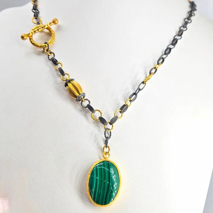 ?BRonze Age Beauty’ 22’’ Necklace - Malachite Zircon Bronze