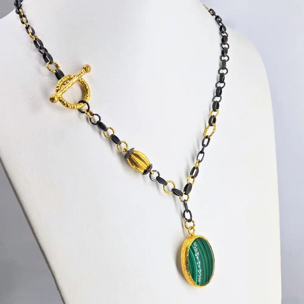 ?BRonze Age Beauty’ 22’’ Necklace - Malachite Zircon Bronze