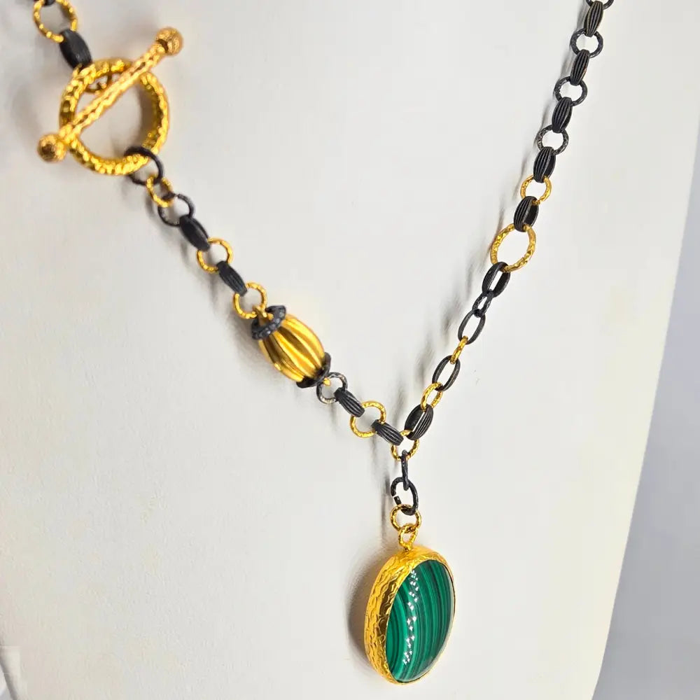 ?BRonze Age Beauty’ 22’’ Necklace - Malachite Zircon Bronze