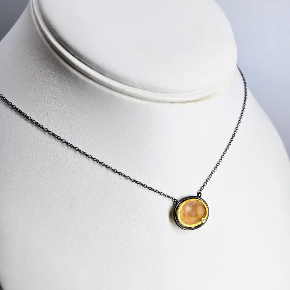 ?BRown Sugar Spice’ 16’’ - 18’’ Necklace - Druzy Geode Diamond Black & Gold Sterling