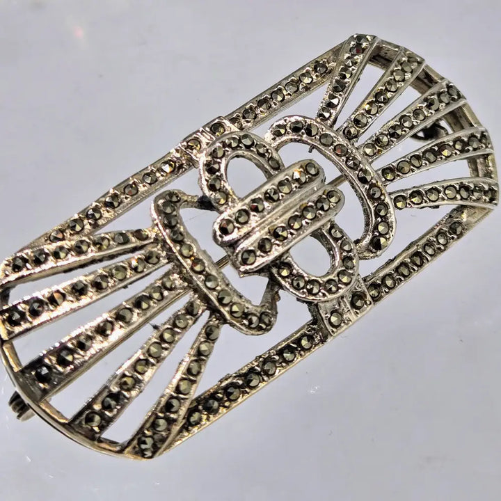 ?BUckle Up Buttercup!’ 1’’ x 2.25’’ Brooch/pearl Enhancer - Marcasite Sterling - Brooch