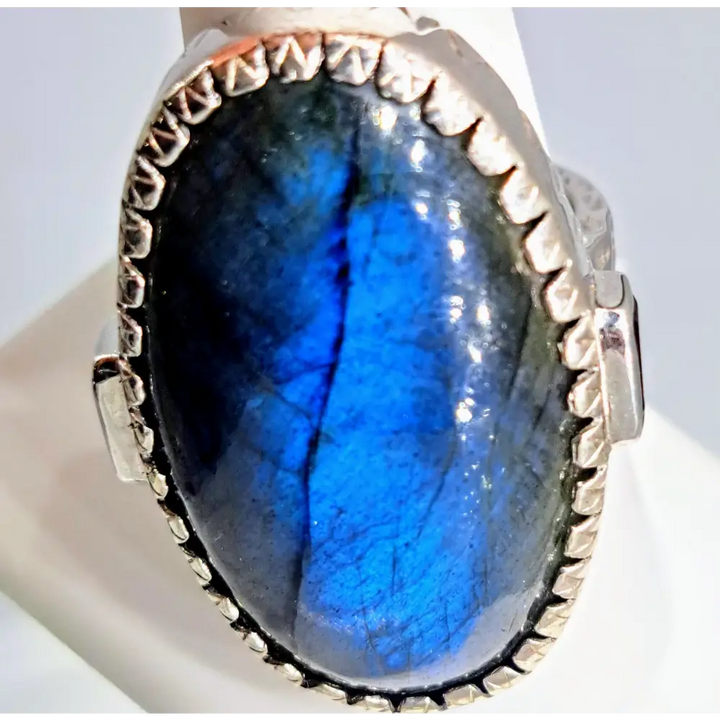 ?BUena Suerte’’ Sz 9 Ring - Labradorite Garnet Hand-forged Sterling