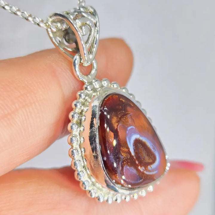 ?BUrn’ Pendant Necklace - Mexican Fire Agate Sterling