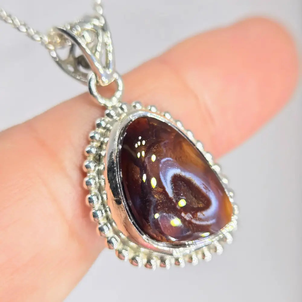 ?BUrn’ Pendant Necklace - Mexican Fire Agate Sterling