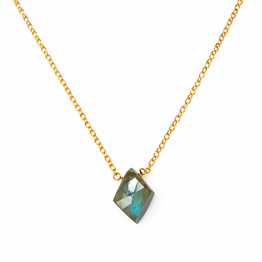 "Diamond" 16" Necklace - Labradorite, Gold Fill
