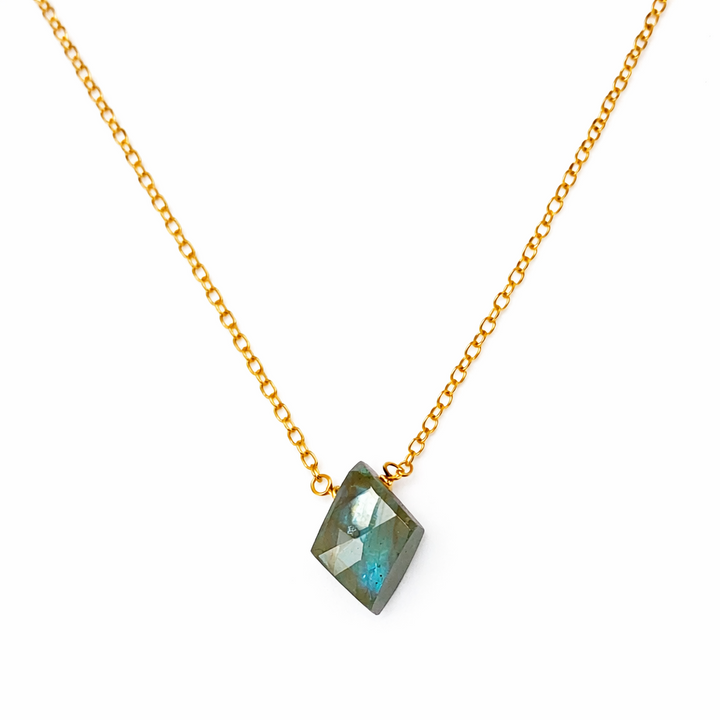 "Diamond" 16" Necklace - Labradorite, Gold Fill