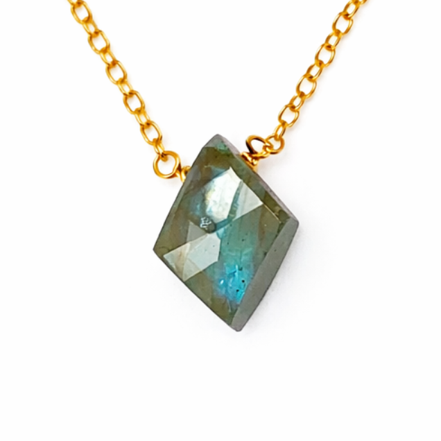 "Diamond" 16" Necklace - Labradorite, Gold Fill