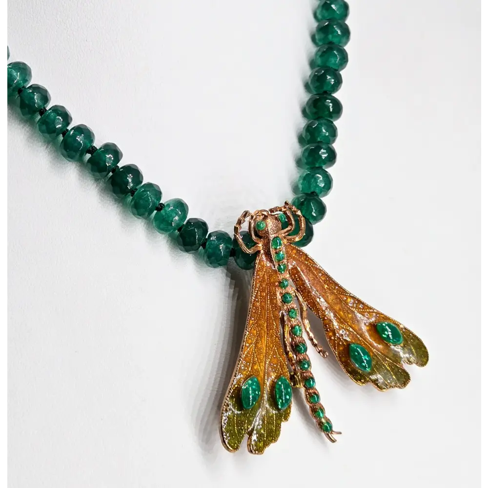 ?CAmp Fire-fly’ Convertible Necklace/brooch Combo - Green Quartz Bronze Enamel Sterling Findings - Necklace