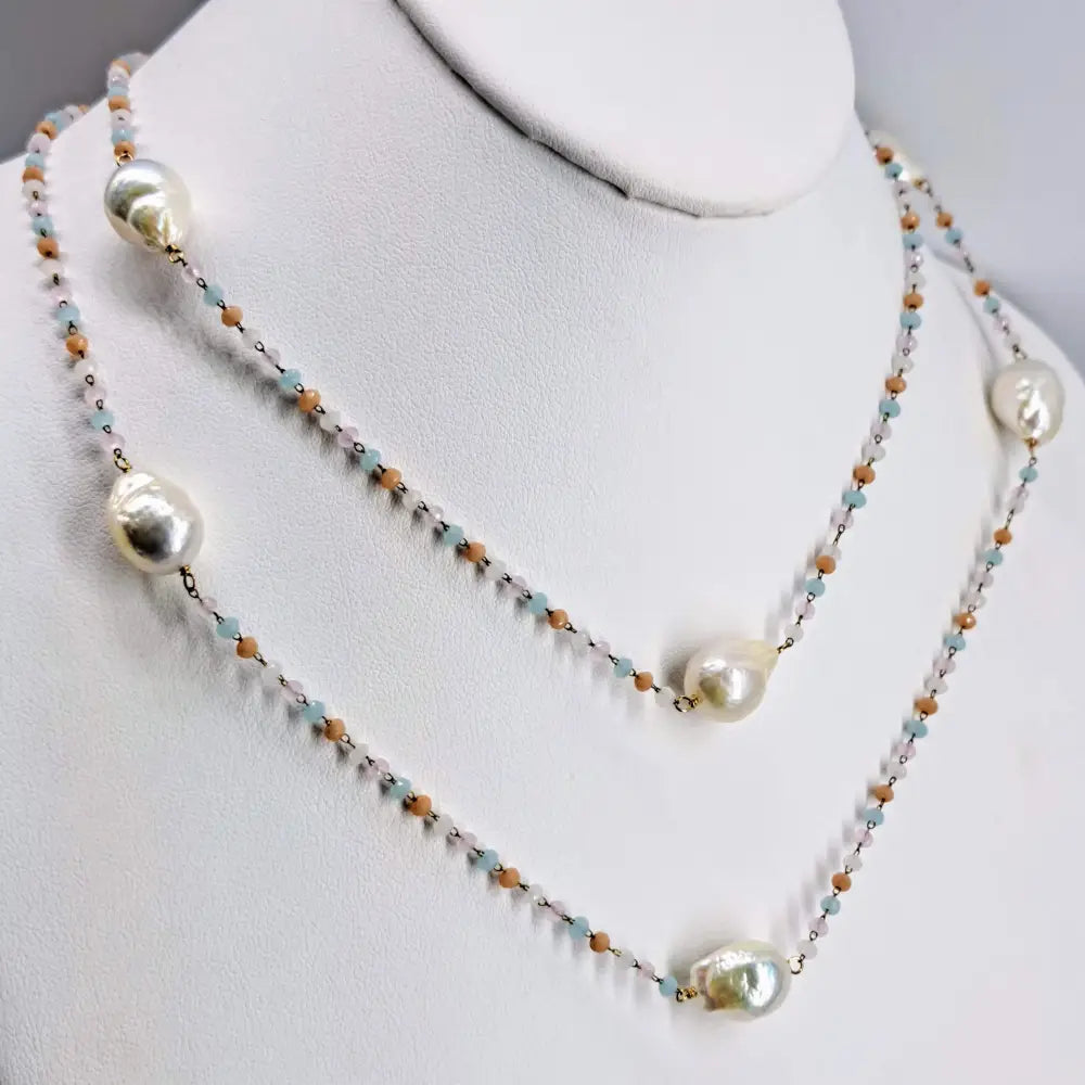 Outlet ?Candy Clouds’ 38’’ Necklace - Peruvian Opal Baroque Pearls 18k Gold Sterling