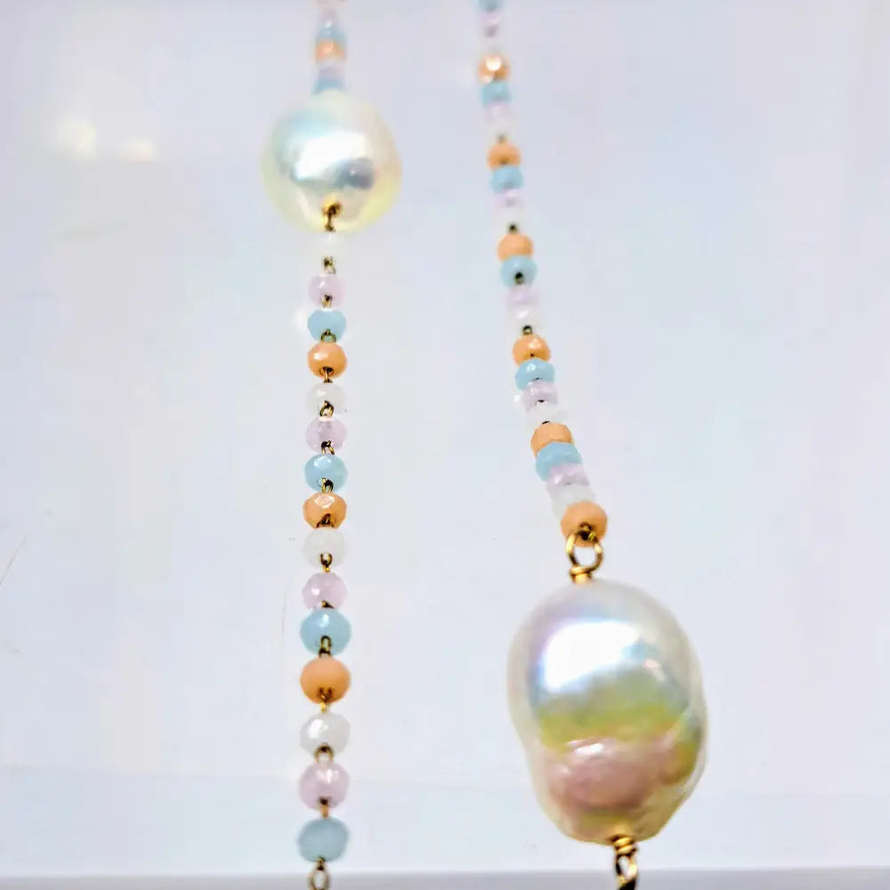 Outlet ?Candy Clouds’ 38’’ Necklace - Peruvian Opal Baroque Pearls 18k Gold Sterling