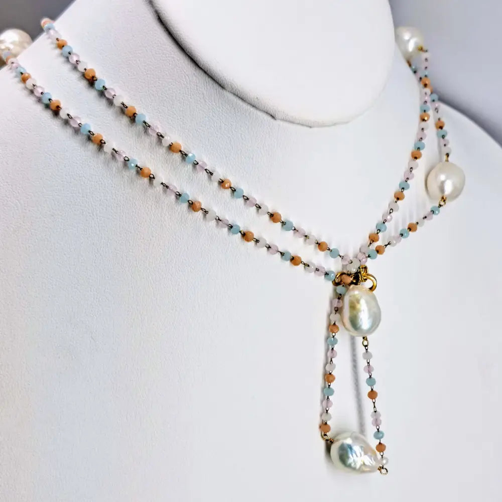 Outlet ?Candy Clouds’ 38’’ Necklace - Peruvian Opal Baroque Pearls 18k Gold Sterling