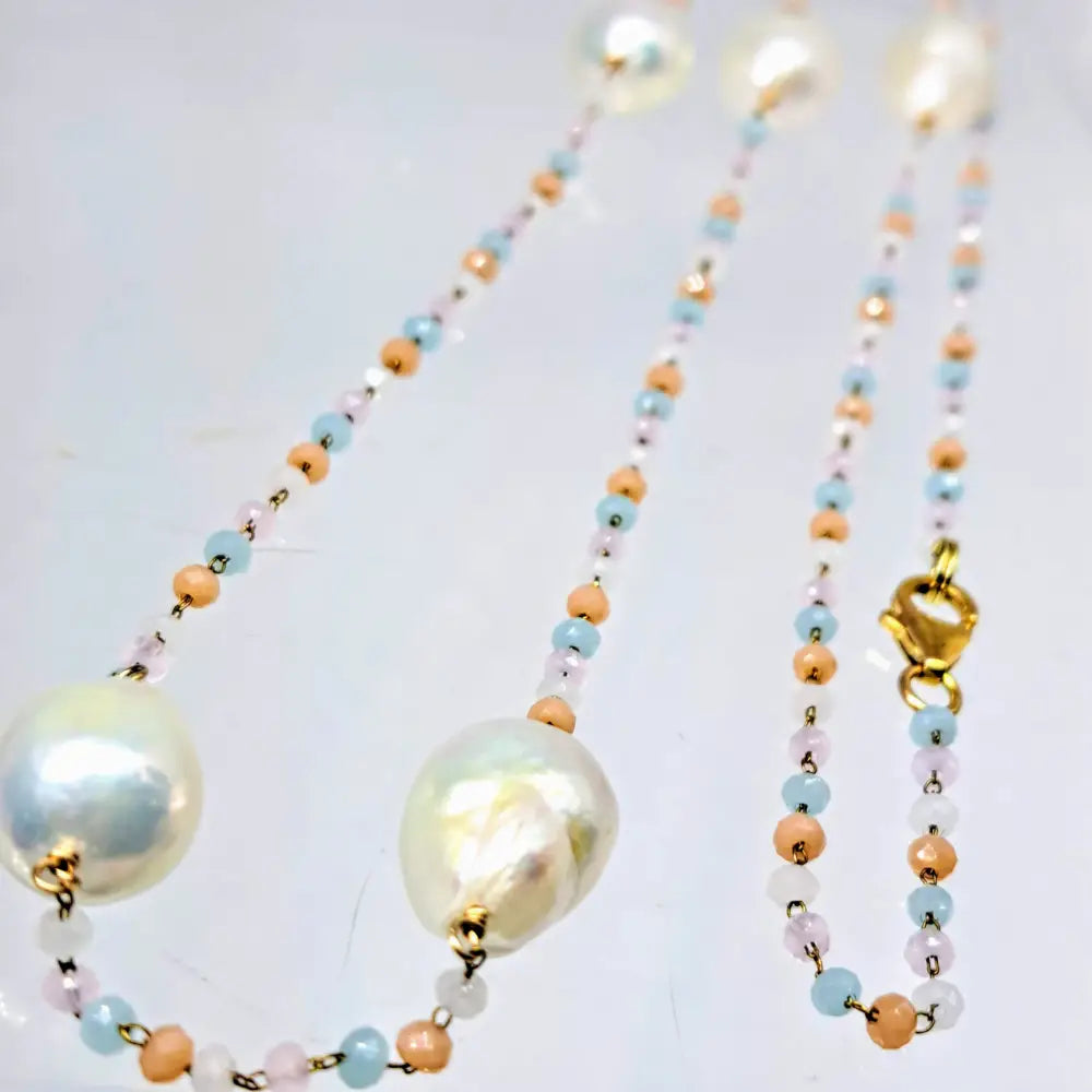 Outlet ?Candy Clouds’ 38’’ Necklace - Peruvian Opal Baroque Pearls 18k Gold Sterling