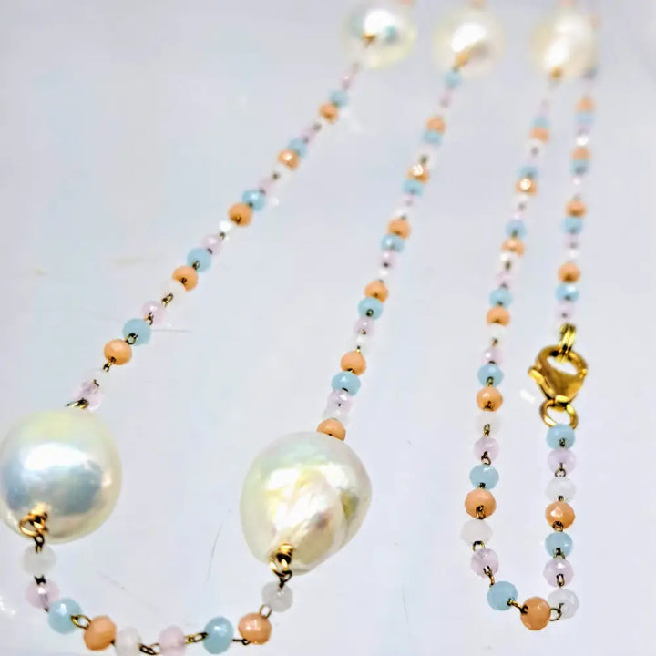 Outlet ?Candy Clouds’ 38’’ Necklace - Peruvian Opal Baroque Pearls 18k Gold Sterling