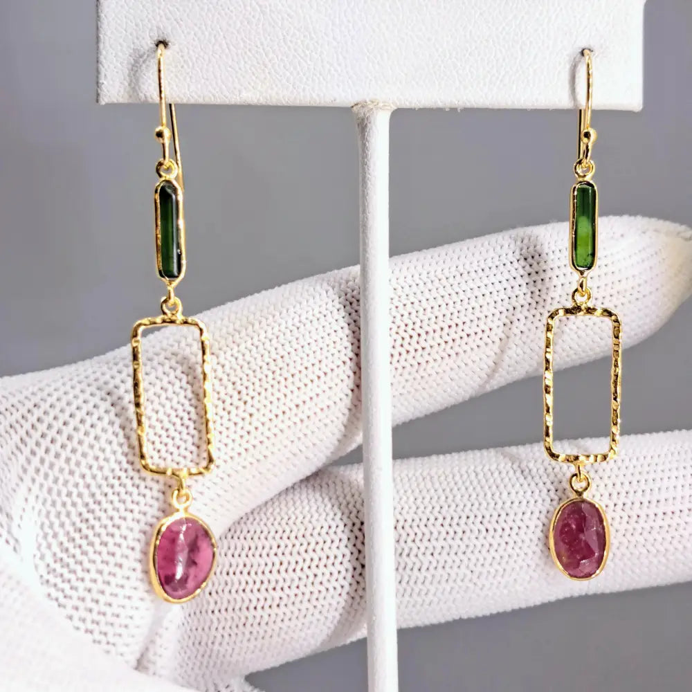 ?CAndy Crush’ 2.75’’ Earring - Tourmaline 18k Gold Sterling - Earrings