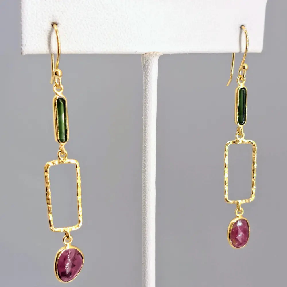 ?CAndy Crush’ 2.75’’ Earring - Tourmaline 18k Gold Sterling - Earrings