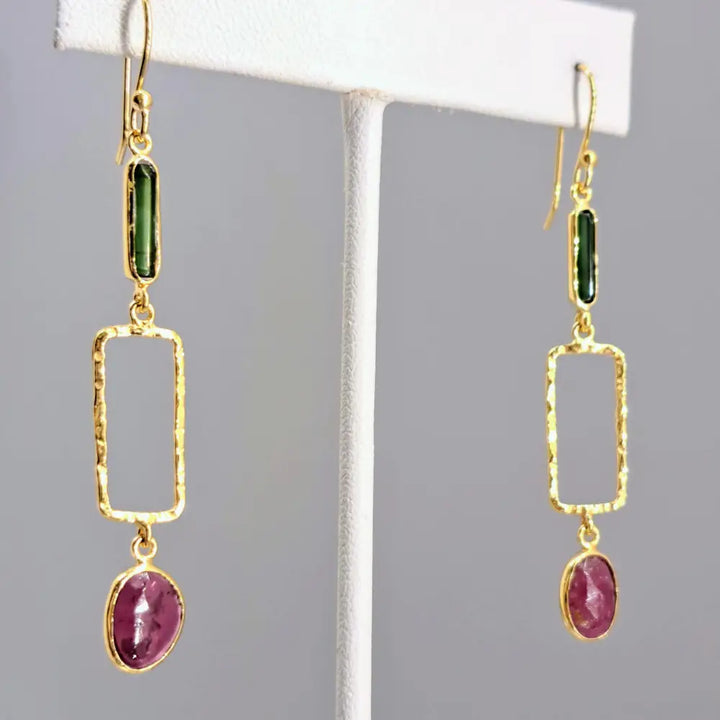 ?CAndy Crush’ 2.75’’ Earring - Tourmaline 18k Gold Sterling - Earrings