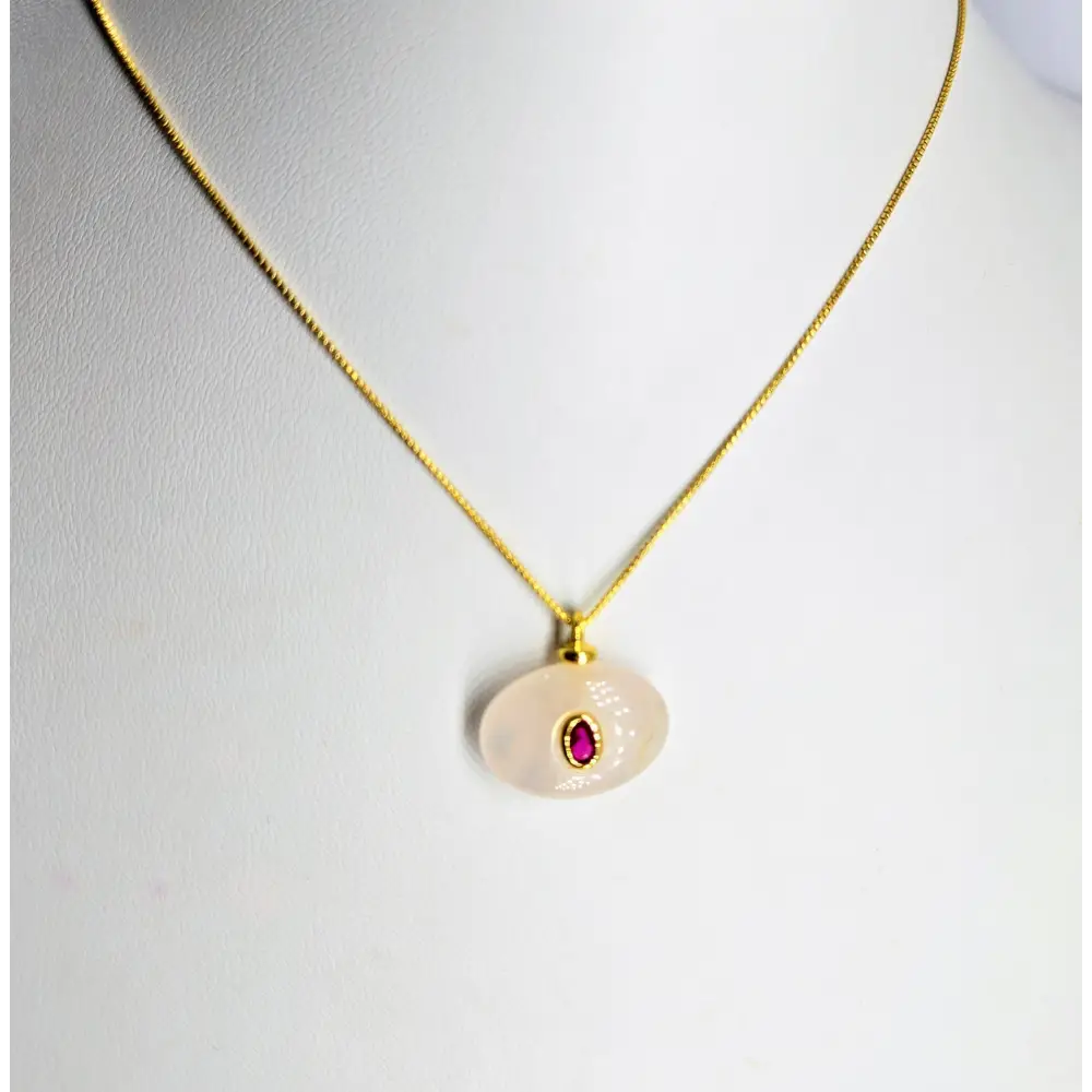 ?CAndy Crush’.75’’ Pendant Necklace - Rose Quartz Pink Zircon 18k Gold Sterling