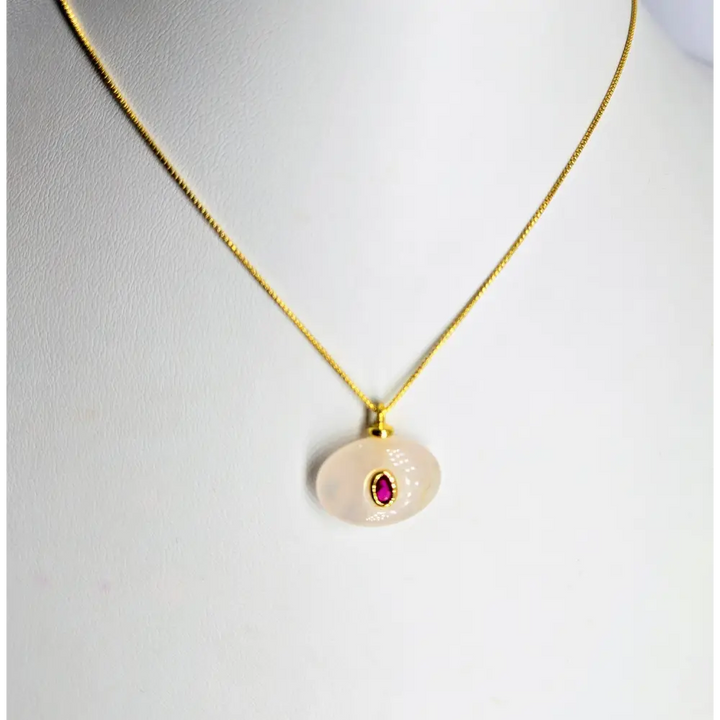 ?CAndy Crush’.75’’ Pendant Necklace - Rose Quartz Pink Zircon 18k Gold Sterling