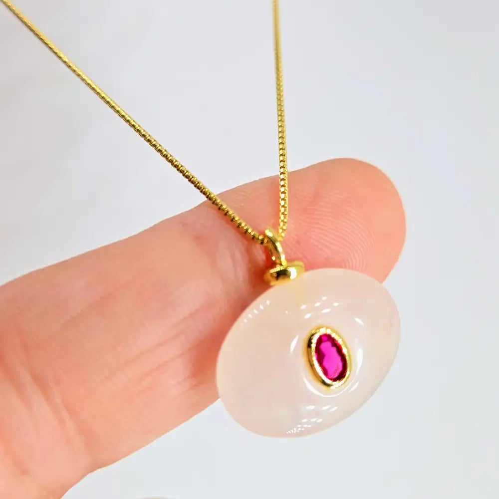 ?CAndy Crush’.75’’ Pendant Necklace - Rose Quartz Pink Zircon 18k Gold Sterling