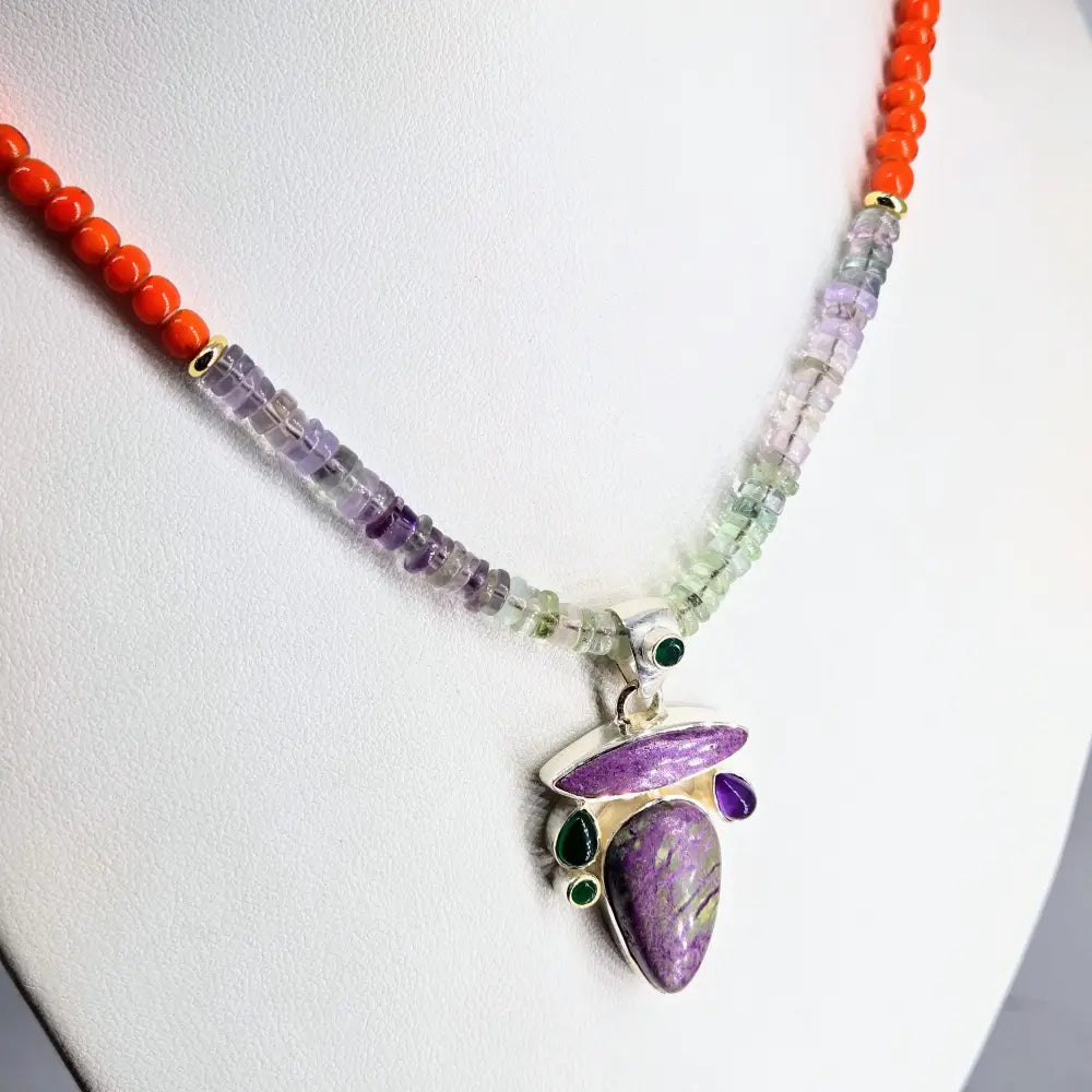 ?CAndy-dandy Double’ Pendant Necklace Combo - Mixed Gems & Beads Cable Sterling Gold-plated Findings