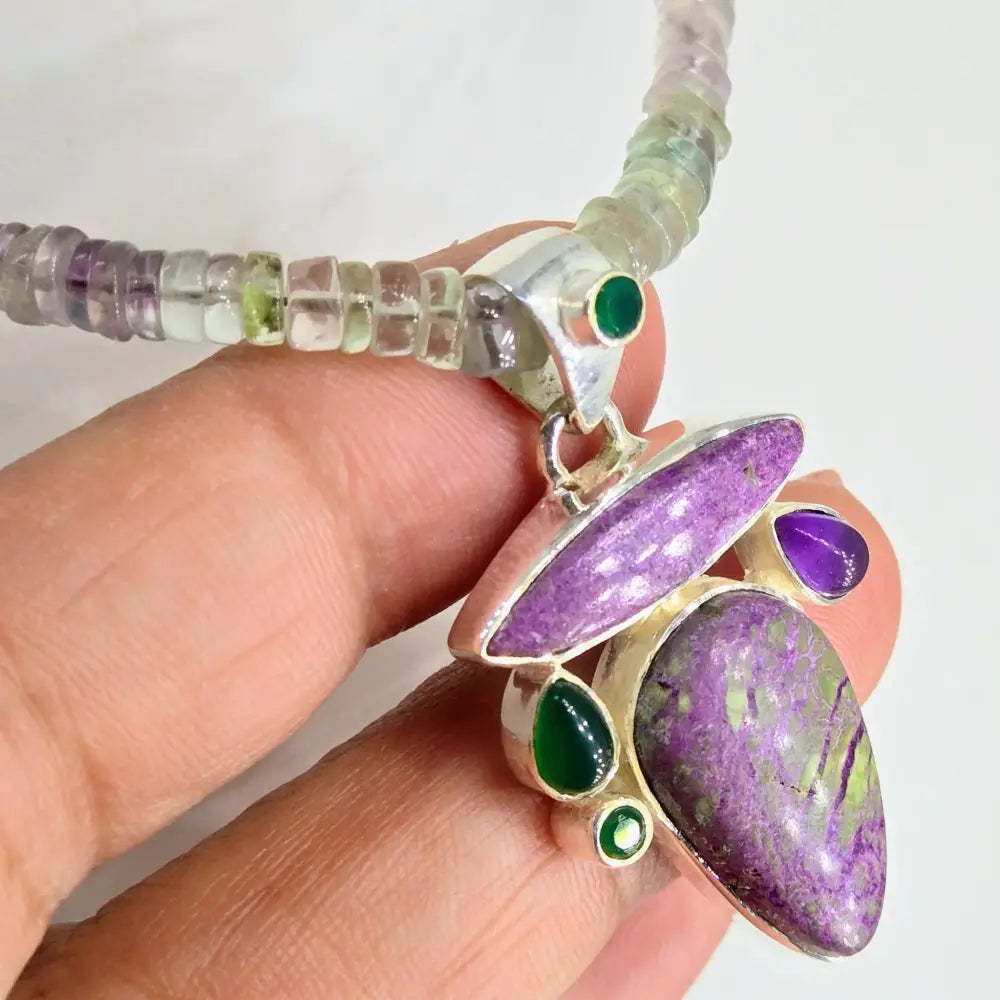 ?CAndy-dandy Double’ Pendant Necklace Combo - Mixed Gems & Beads Cable Sterling Gold-plated Findings