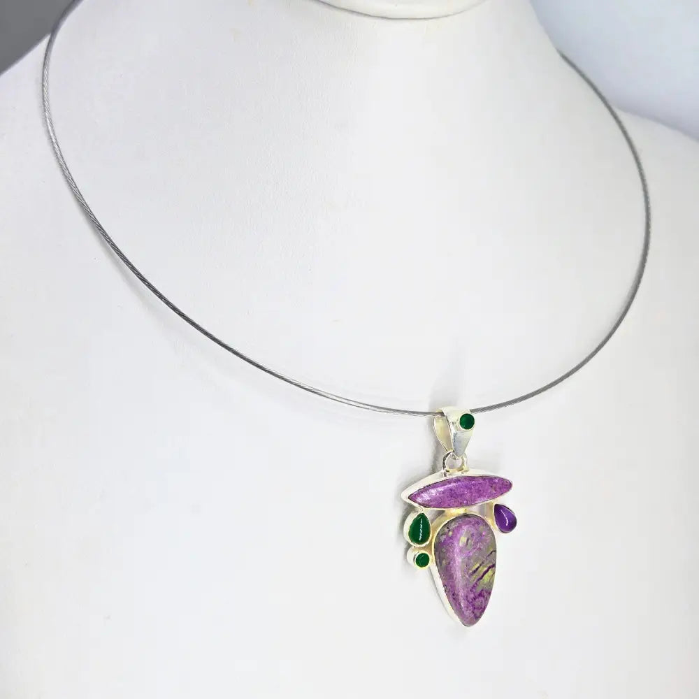 ?CAndy-dandy Double’ Pendant Necklace Combo - Mixed Gems & Beads Cable Sterling Gold-plated Findings