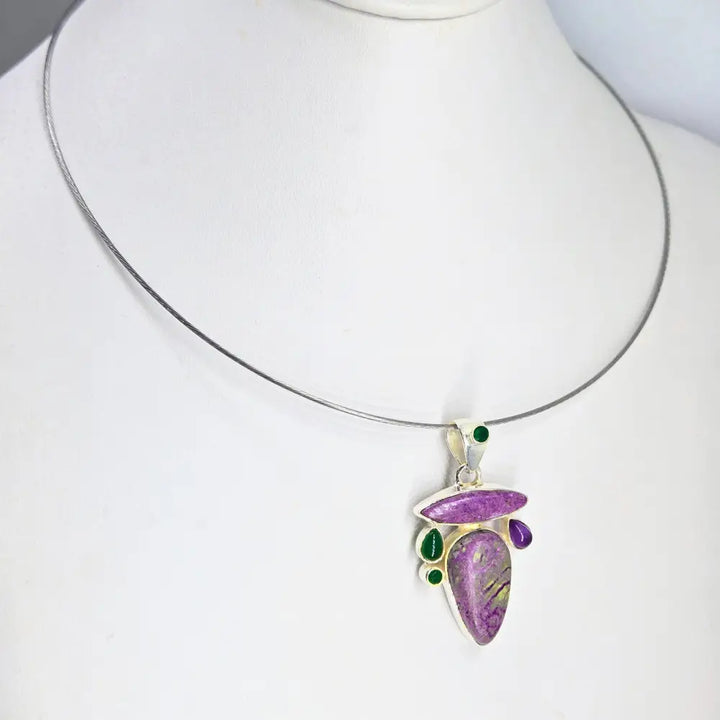 ?CAndy-dandy Double’ Pendant Necklace Combo - Mixed Gems & Beads Cable Sterling Gold-plated Findings