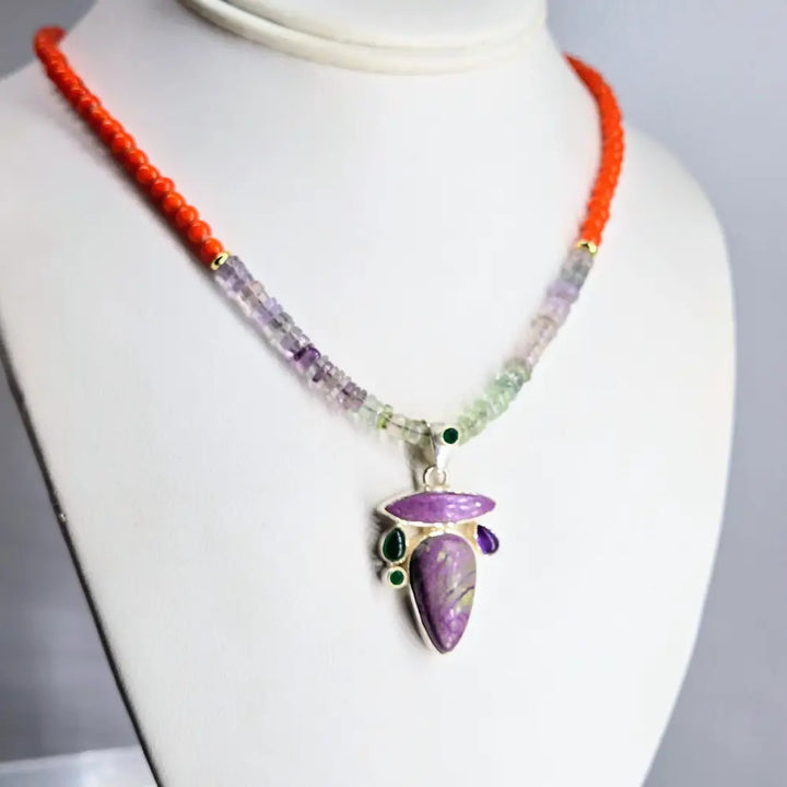 ?CAndy-dandy Double’ Pendant Necklace Combo - Mixed Gems & Beads Cable Sterling Gold-plated Findings