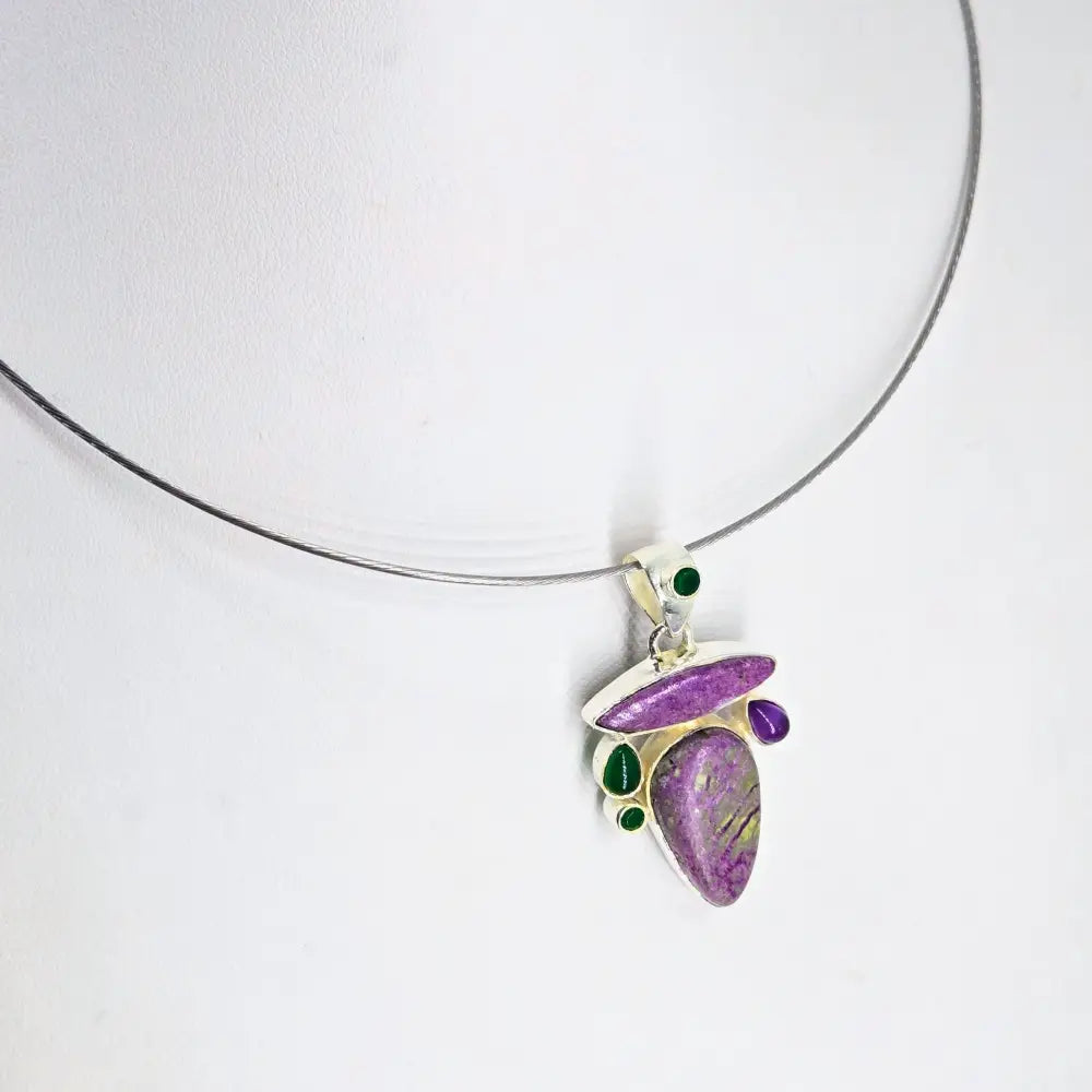 ?CAndy-dandy Double’ Pendant Necklace Combo - Mixed Gems & Beads Cable Sterling Gold-plated Findings