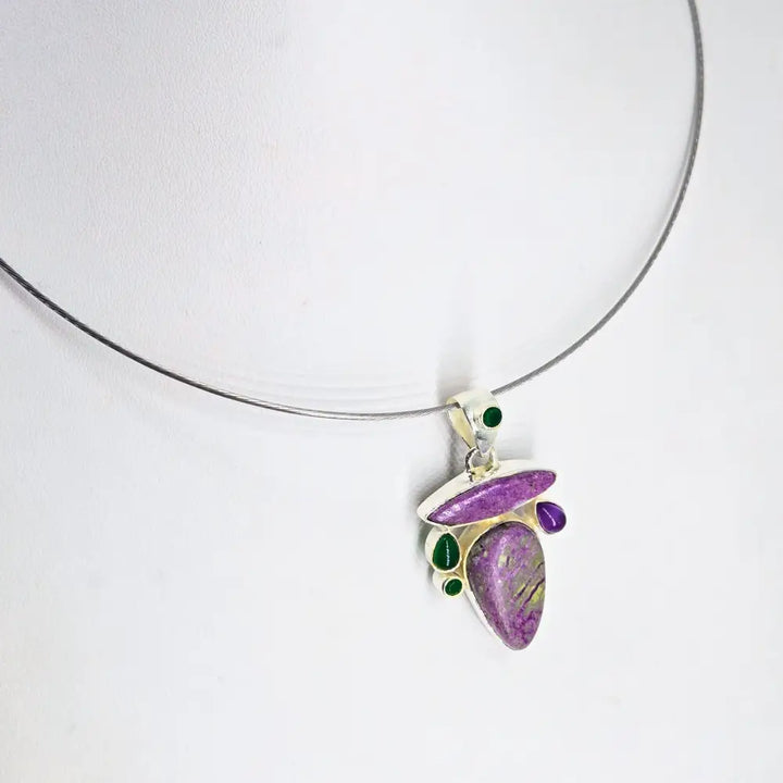 ?CAndy-dandy Double’ Pendant Necklace Combo - Mixed Gems & Beads Cable Sterling Gold-plated Findings